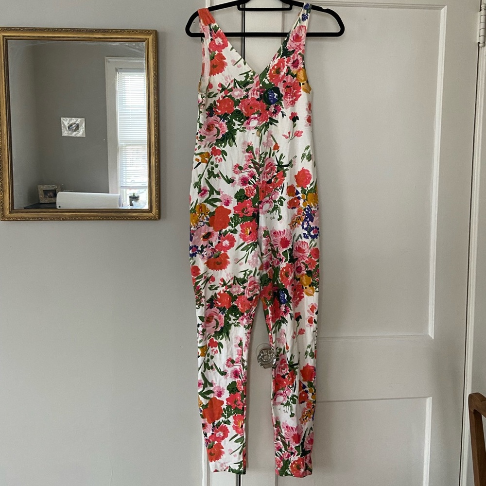 Vintage express tricot floral cotton unitard one piece
